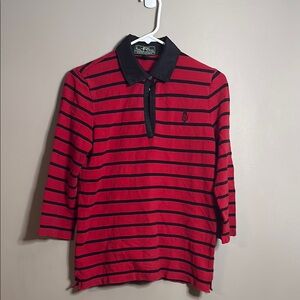 Vintage Women’s Ralph Lauren Active Red and Black Striped Shirt
